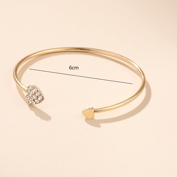 3/$35 Gold Plated Bangle Bracelet Double Heart Rhinestone Diamond Crystal - Picture 4 of 5